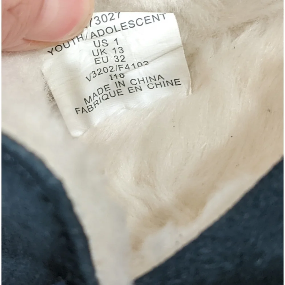 Lands' End Blue Suede Faux Fur Lined Slippers